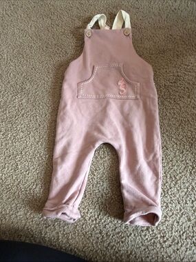 B63 Romeo Brand Pink Overalls Romper with Seahorse Accent